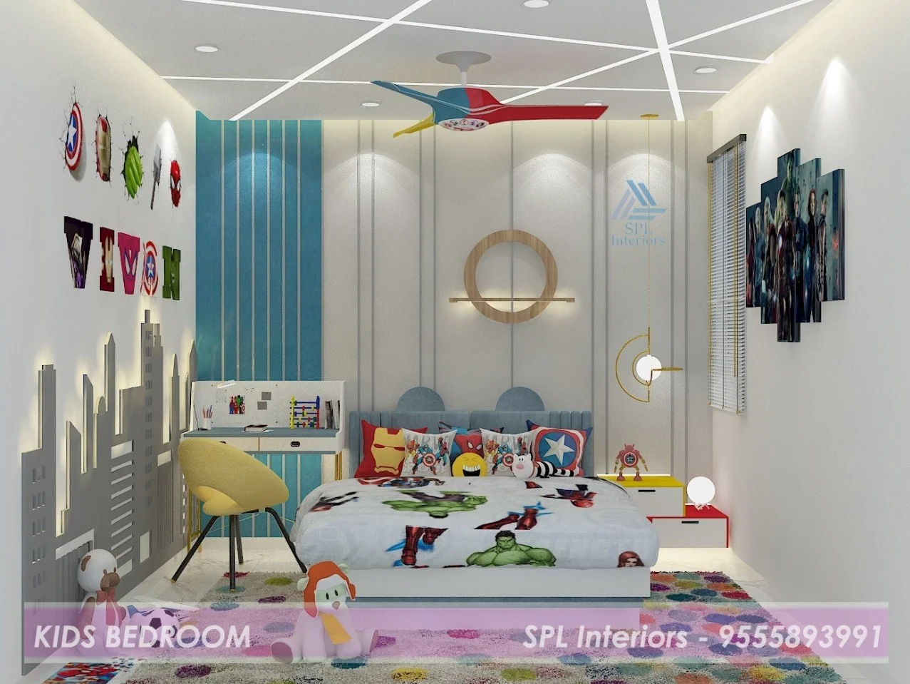 Modern kids bedroom with a space theme